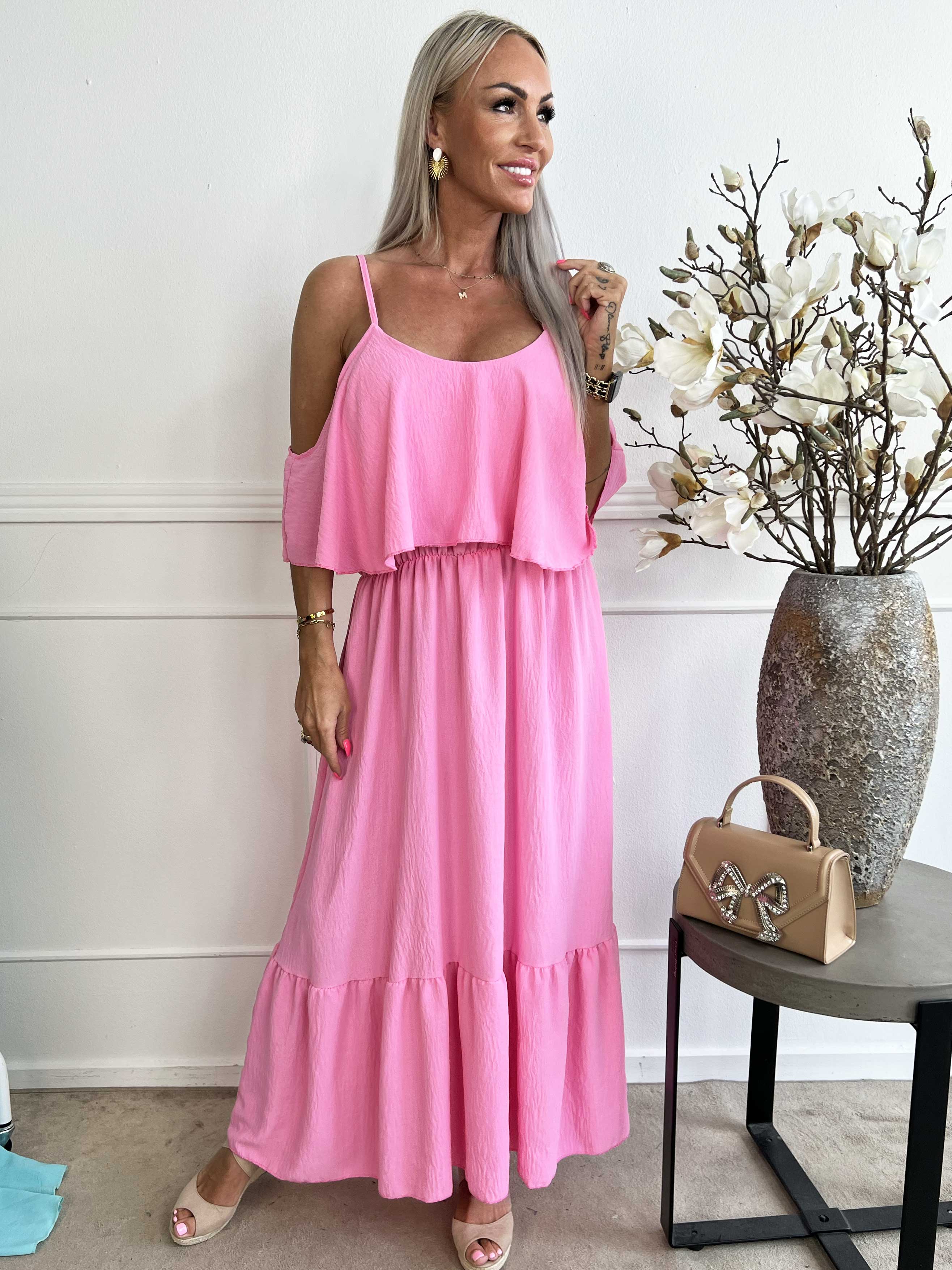 Adelisa - Sød lang stropkjole med flæser